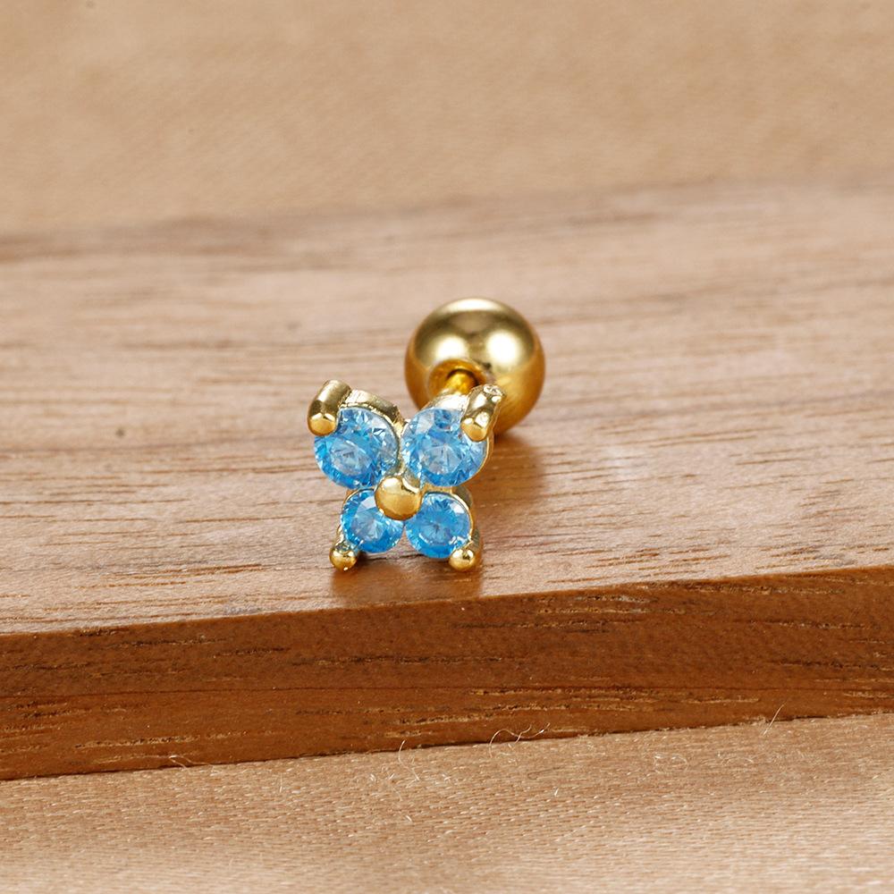 Stainless Steel Thin Rod 12 Colors Zircon Ear Bone Stud Fashion Korean Screw Ball Butterfly Stud Earrings Mini Earrings