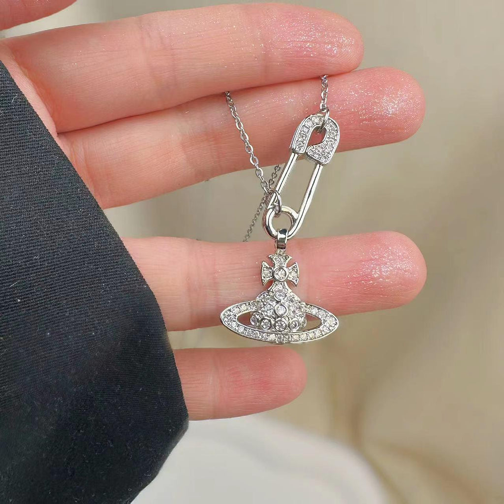 Saturn Pin Necklace Female Fashion Cool Hot Girl Ouyang Nana Same Style Student Ins Light Luxury Niche Advanced Non-Fading