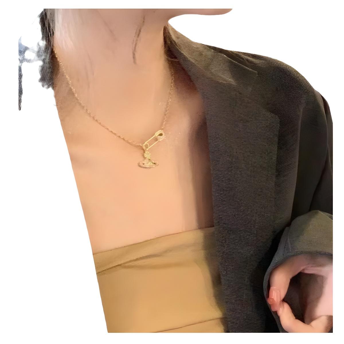 Saturn Pin Necklace Female Fashion Cool Hot Girl Ouyang Nana Same Style Student Ins Light Luxury Niche Advanced Non-Fading