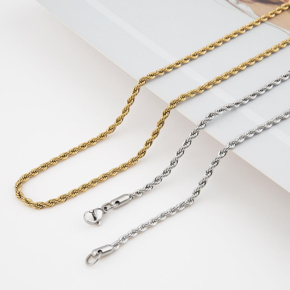 Stainless Steel Twist Chain Vacuum Color-Preserving Electroplating Non-Fading Gold Necklace Titanium Steel Hip Hop Men's Chain Chain