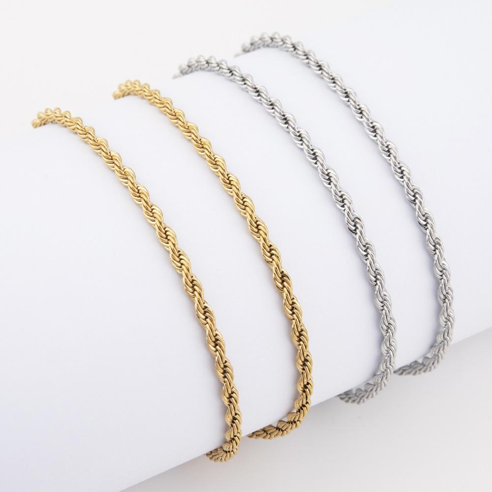 Stainless Steel Twist Chain Vacuum Color-Preserving Electroplating Non-Fading Gold Necklace Titanium Steel Hip Hop Men's Chain Chain