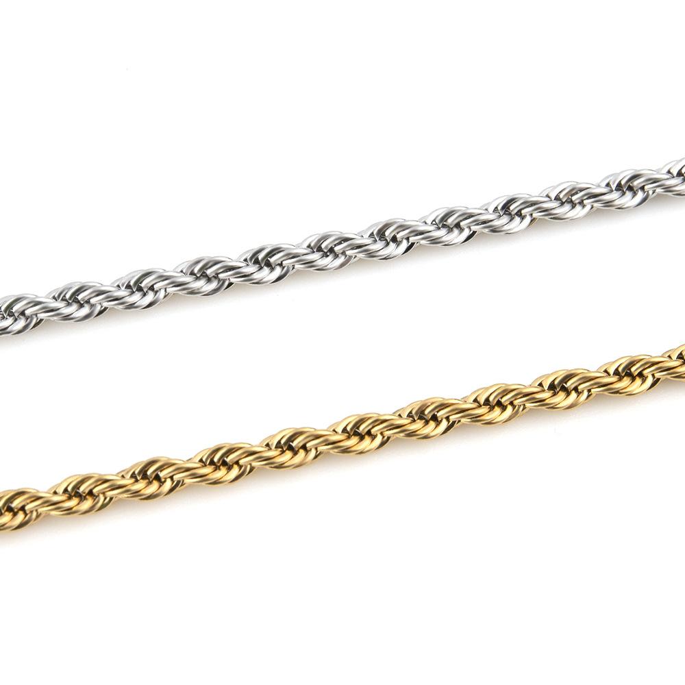Stainless Steel Twist Chain Vacuum Color-Preserving Electroplating Non-Fading Gold Necklace Titanium Steel Hip Hop Men's Chain Chain