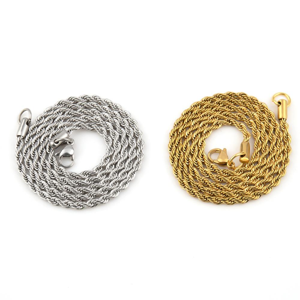 Stainless Steel Twist Chain Vacuum Color-Preserving Electroplating Non-Fading Gold Necklace Titanium Steel Hip Hop Men's Chain Chain