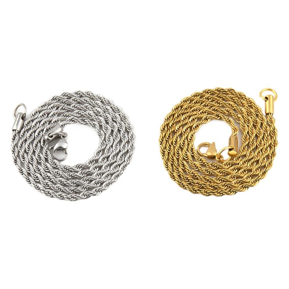Stainless Steel Twist Chain Vacuum Color-Preserving Electroplating Non-Fading Gold Necklace Titanium Steel Hip Hop Men's Chain Chain