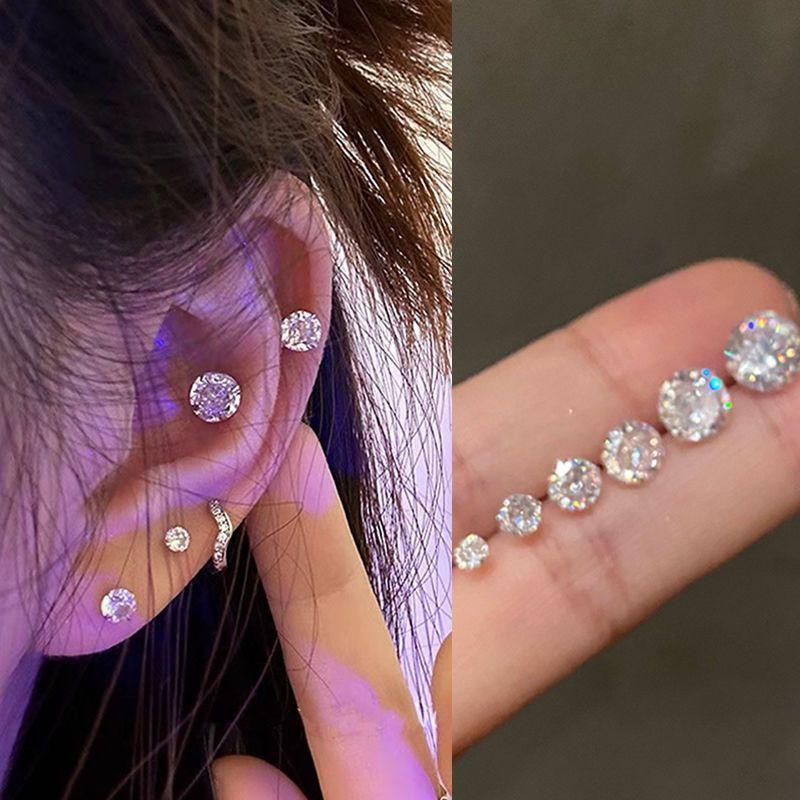 S New Jewelry Stud Earrings Female Zircon Super Flash Earrings Female Niche Design Sense Ear Hole-Free Ear Nail