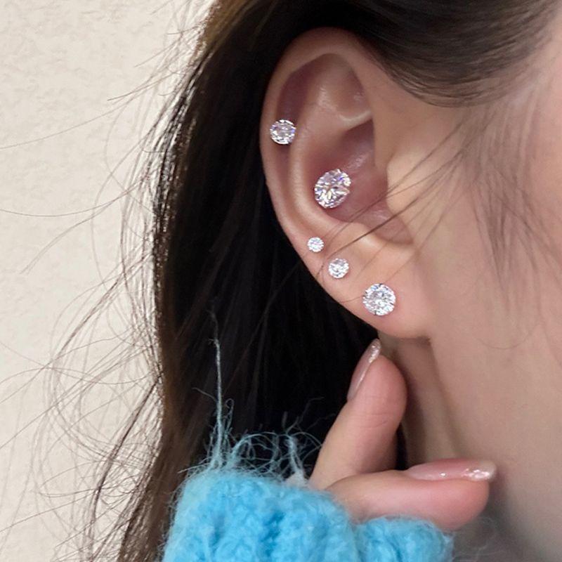 S New Jewelry Stud Earrings Female Zircon Super Flash Earrings Female Niche Design Sense Ear Hole-Free Ear Nail
