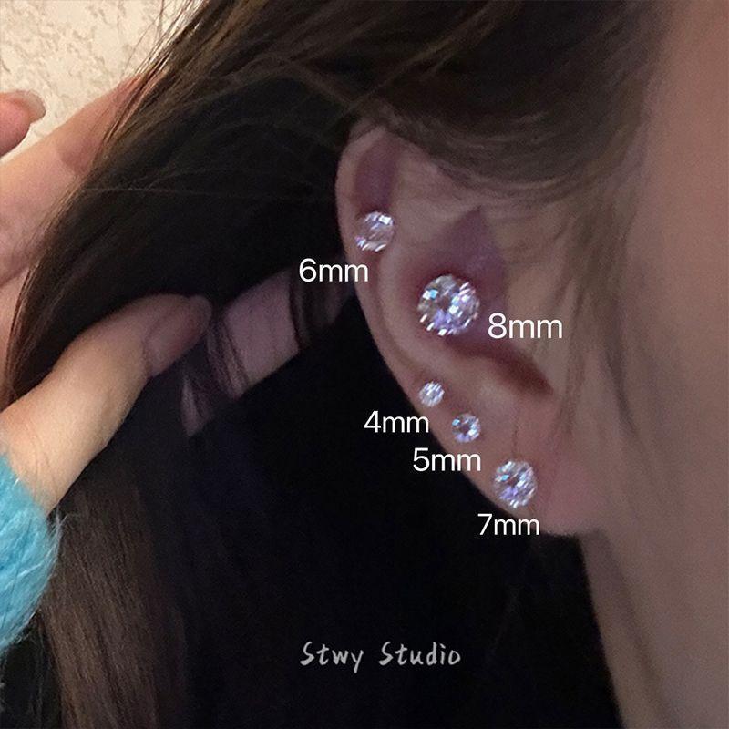 S New Jewelry Stud Earrings Female Zircon Super Flash Earrings Female Niche Design Sense Ear Hole-Free Ear Nail