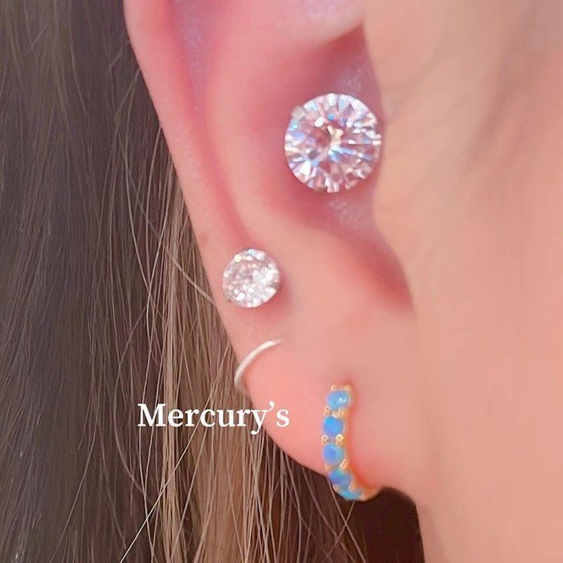 S New Jewelry Stud Earrings Female Zircon Super Flash Earrings Female Niche Design Sense Ear Hole-Free Ear Nail