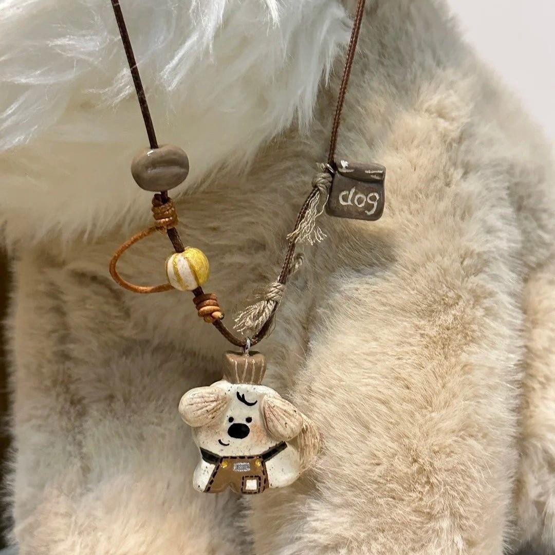 Puppy Barista Long Chain Braided Rope Cute All-Match Necklace Clavicle Chain Exquisite Temperament Accessories Pendant Necklace
