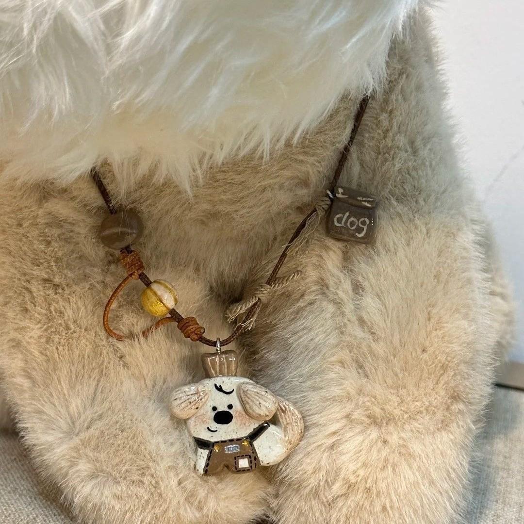 Puppy Barista Long Chain Braided Rope Cute All-Match Necklace Clavicle Chain Exquisite Temperament Accessories Pendant Necklace
