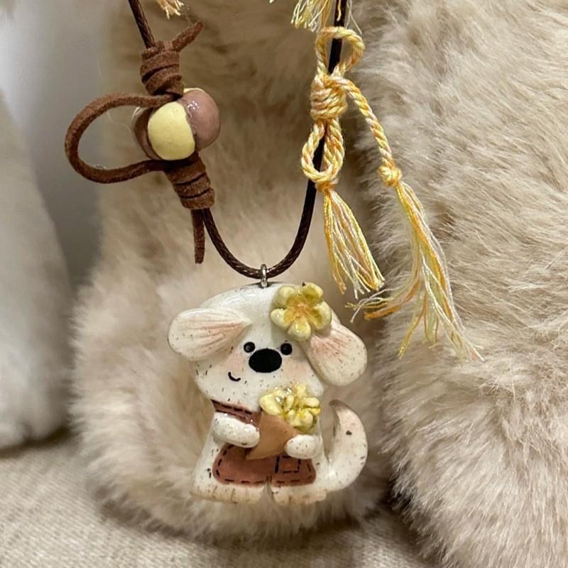 Puppy Barista Long Chain Braided Rope Cute All-Match Necklace Clavicle Chain Exquisite Temperament Accessories Pendant Necklace