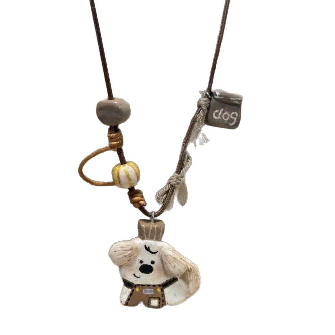 Puppy Barista Long Chain Braided Rope Cute All-Match Necklace Clavicle Chain Exquisite Temperament Accessories Pendant Necklace