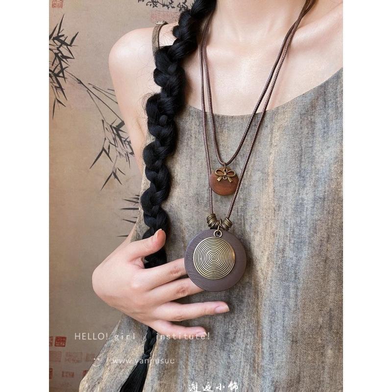 2025 New Chinese Feather Necklace Women's Retro Ethnic Style Double-Layer Stacked Long Sweater Chain Accessories