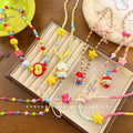 Korean Cartoon KT Cat Necklace Cute Colorful Beaded Small Animal Bow Pendant Necklace Little Girl Jewelry