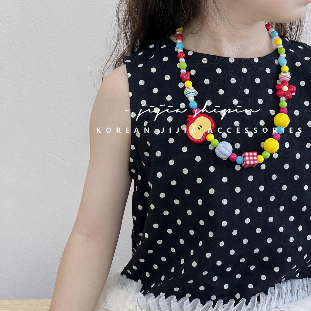 Korean Cartoon KT Cat Necklace Cute Colorful Beaded Small Animal Bow Pendant Necklace Little Girl Jewelry