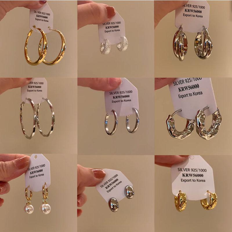 S925 Silver Korean Style Simple round Small Ear Ring Stud Earrings Female Niche French Style Ins Circle No Need to Pick Ear Buckle When Sleeping