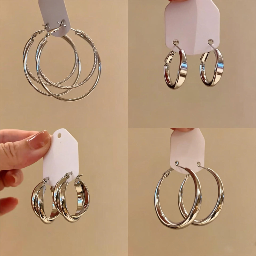 S925 Silver Korean Style Simple round Small Ear Ring Stud Earrings Female Niche French Style Ins Circle No Need to Pick Ear Buckle When Sleeping
