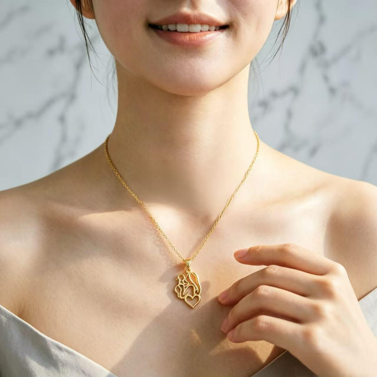 Titanium Steel Women's Necklace Mother's Day Gift Hollow Parent-Child Love Pendant Light Luxury Niche Simple All-Match Accessories