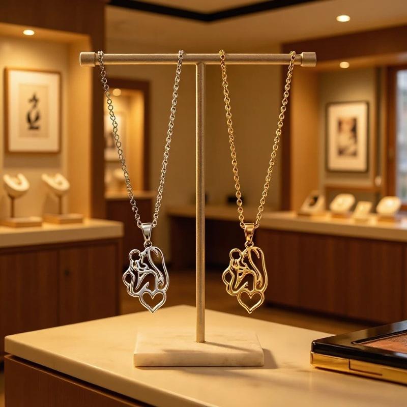 Titanium Steel Women's Necklace Mother's Day Gift Hollow Parent-Child Love Pendant Light Luxury Niche Simple All-Match Accessories