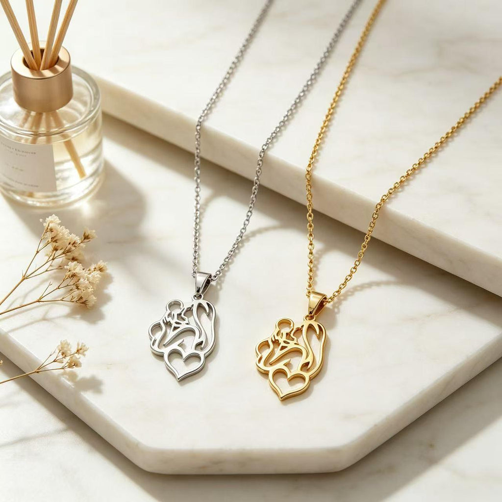 Titanium Steel Women's Necklace Mother's Day Gift Hollow Parent-Child Love Pendant Light Luxury Niche Simple All-Match Accessories