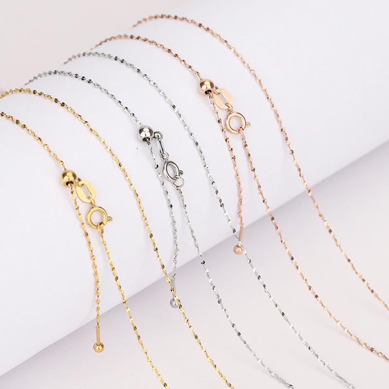 Simple Universal Chain Necklace Titanium Steel Adjustable Beaded Women's Necklace Plated 18K Gold Color-Preserving Clavicle Chain Necklace Accessories