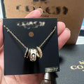 CoA Koujia Epoxy Enamel Black and White Three-Ring Necklace Double C- Shaped Full Diamond Valentine's Day Gift Pink Blue Double-Ring Clavicle Chain