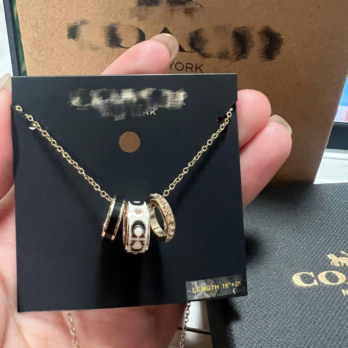CoA Koujia Epoxy Enamel Black and White Three-Ring Necklace Double C- Shaped Full Diamond Valentine's Day Gift Pink Blue Double-Ring Clavicle Chain