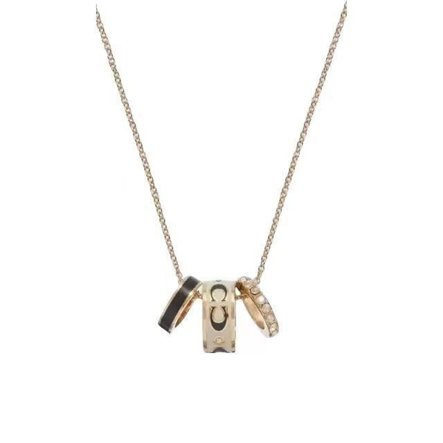 CoA Koujia Epoxy Enamel Black and White Three-Ring Necklace Double C- Shaped Full Diamond Valentine's Day Gift Pink Blue Double-Ring Clavicle Chain