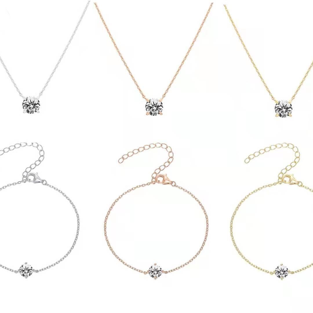 18K Gold Plated White High Carbon Diamond Classic Four Claw 2 Karat Simulation Diamond Women's Fresh Simple Clavicle Chain Pendant Necklace