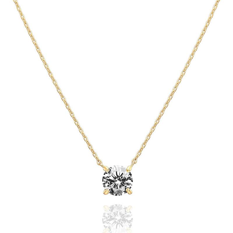18K Gold Plated White High Carbon Diamond Classic Four Claw 2 Karat Simulation Diamond Women's Fresh Simple Clavicle Chain Pendant Necklace