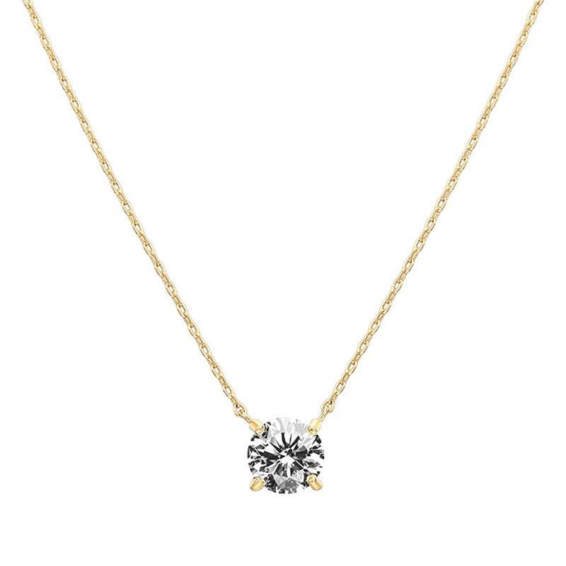 18K Gold Plated White High Carbon Diamond Classic Four Claw 2 Karat Simulation Diamond Women's Fresh Simple Clavicle Chain Pendant Necklace