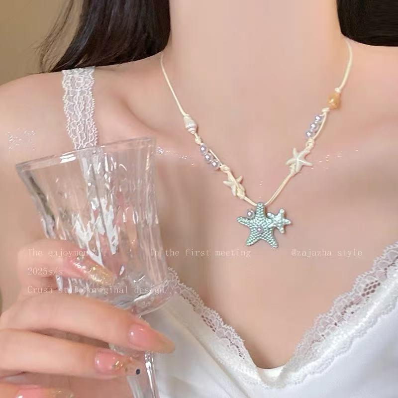 Underwater World ~ Seaside Holiday Style Shell Fish Starfish Pendant Necklace Simple Fashion All-Match Personalized Necklace
