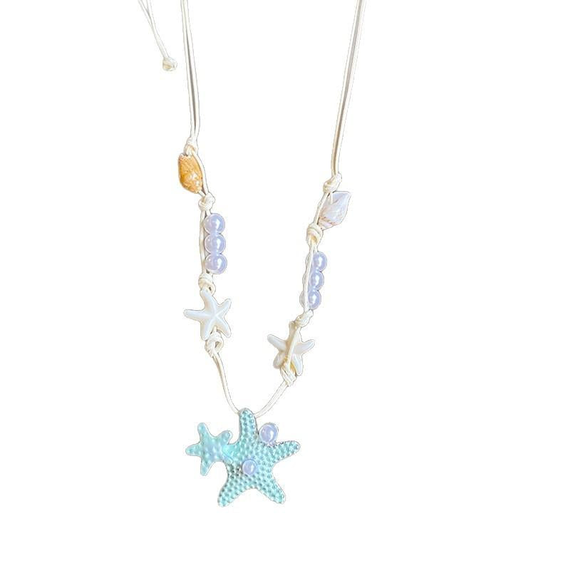 Underwater World ~ Seaside Holiday Style Shell Fish Starfish Pendant Necklace Simple Fashion All-Match Personalized Necklace