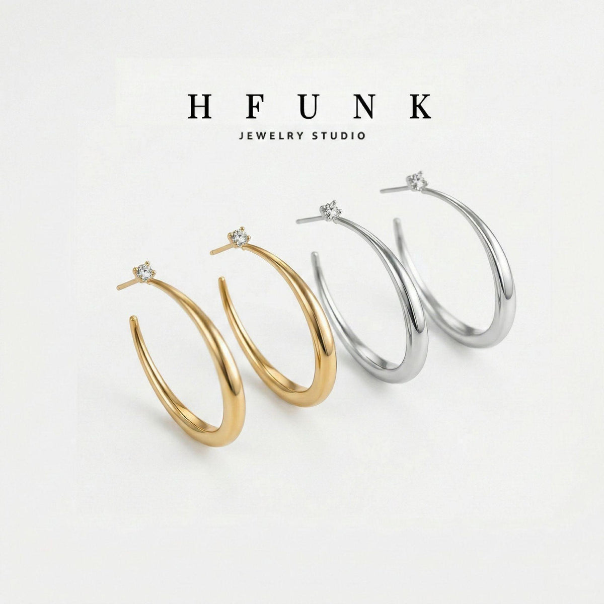 Earrings [Golden 45mm White Zirconium Glossy Horn Earrings] Fashionable All-Match Simple Female Earrings Light Luxury High Sense