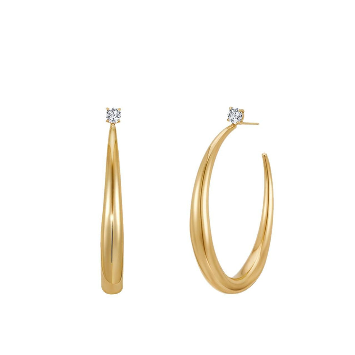 Earrings [Golden 45mm White Zirconium Glossy Horn Earrings] Fashionable All-Match Simple Female Earrings Light Luxury High Sense