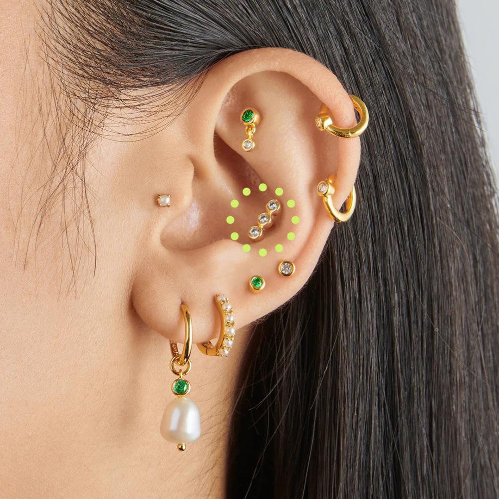 New Cross-Border Ear Studs 18G Stainless Steel Flat Head Flat Push Piercing Thread Cartilage Earrings European and American Hot Selling Auricle Female