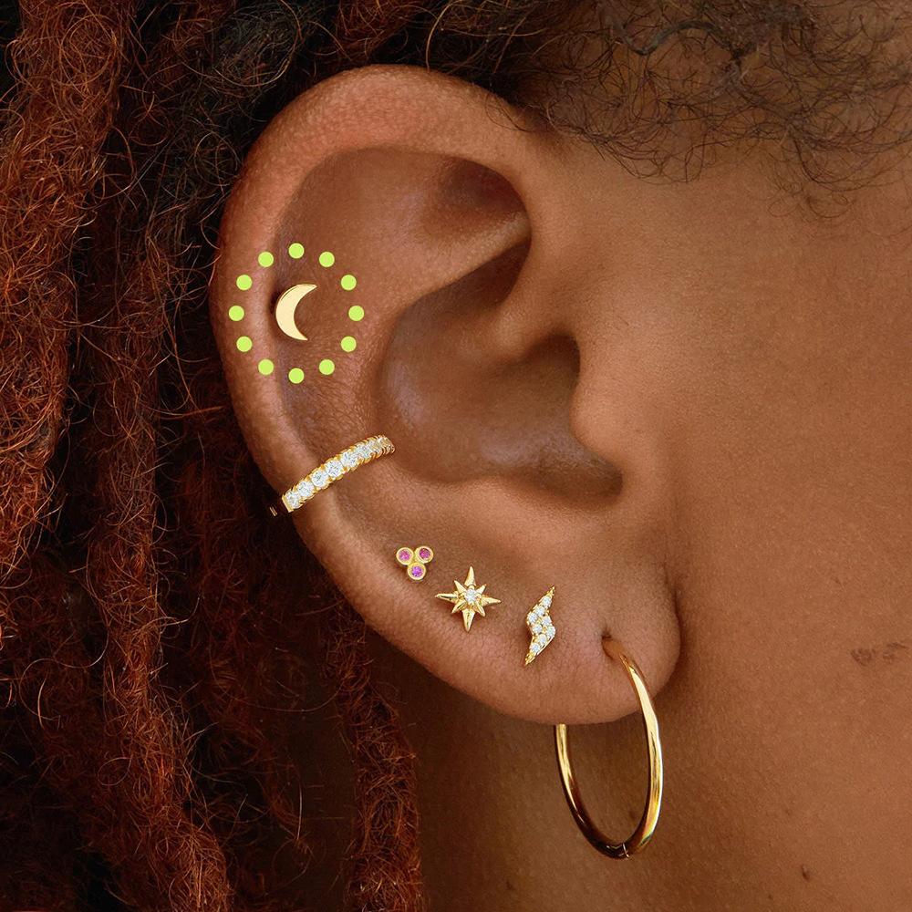 New Cross-Border Ear Studs 18G Stainless Steel Flat Head Flat Push Piercing Thread Cartilage Earrings European and American Hot Selling Auricle Female