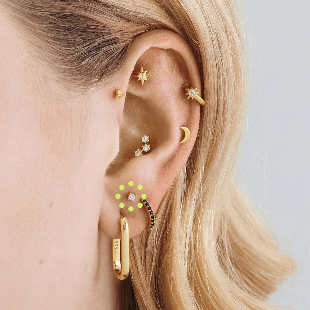 New Cross-Border Ear Studs 18G Stainless Steel Flat Head Flat Push Piercing Thread Cartilage Earrings European and American Hot Selling Auricle Female