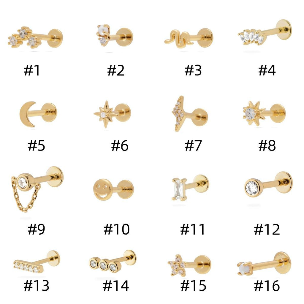New Cross-Border Ear Studs 18G Stainless Steel Flat Head Flat Push Piercing Thread Cartilage Earrings European and American Hot Selling Auricle Female