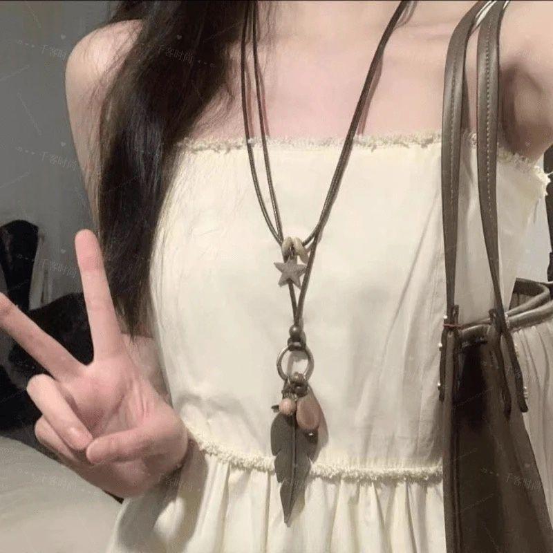 Retro Distressed Bow Metal Necklace Ethnic Style Bohemian Simple All-Match Long Ring Pendant 2025