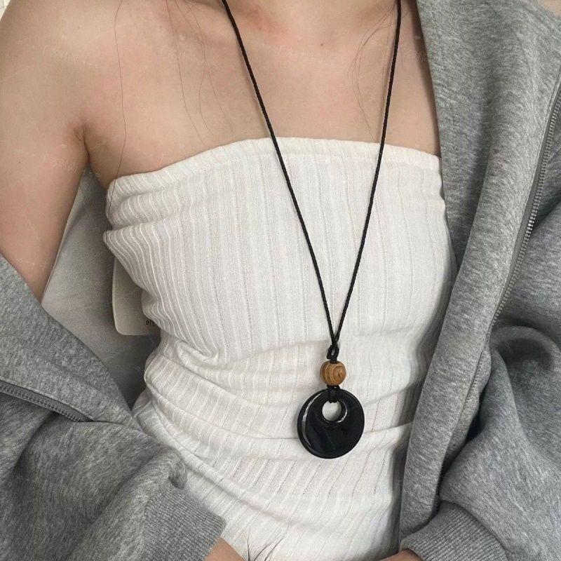 Retro Distressed Bow Metal Necklace Ethnic Style Bohemian Simple All-Match Long Ring Pendant 2025