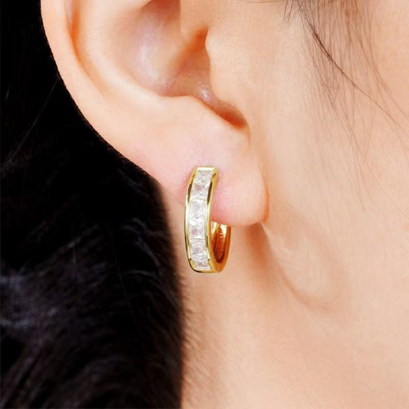 European and American Cross-Border Hot Selling Square Diamond Ear Ring Ear Buckle Female Fashion White Match Light Luxury