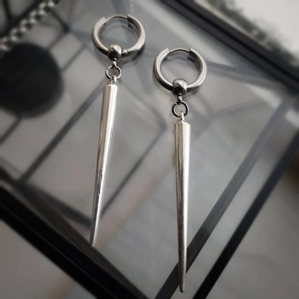 European and American Cross-Border Foreign Trade Silver Gothic Women's French Buckle Cone Pendant Ear Studs Earrings Jewelry Factory Direct Sales