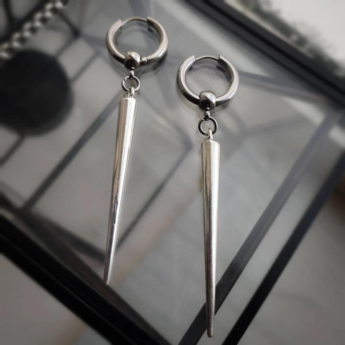 European and American Cross-Border Foreign Trade Silver Gothic Women's French Buckle Cone Pendant Ear Studs Earrings Jewelry Factory Direct Sales