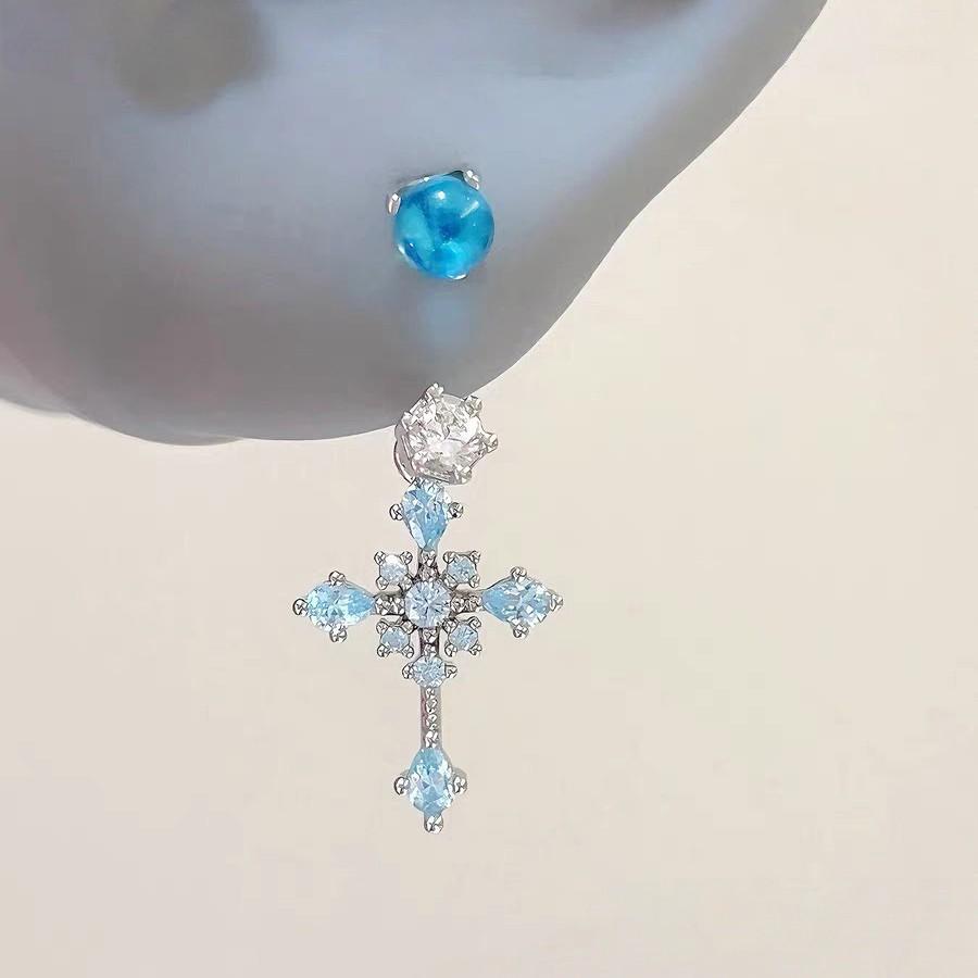 Personalized Cross Ringing Horseshoe Ring Stud Earrings Light Luxury All-Match Ear Bone Stud Flash Cross Eardrops Stud Eardrops