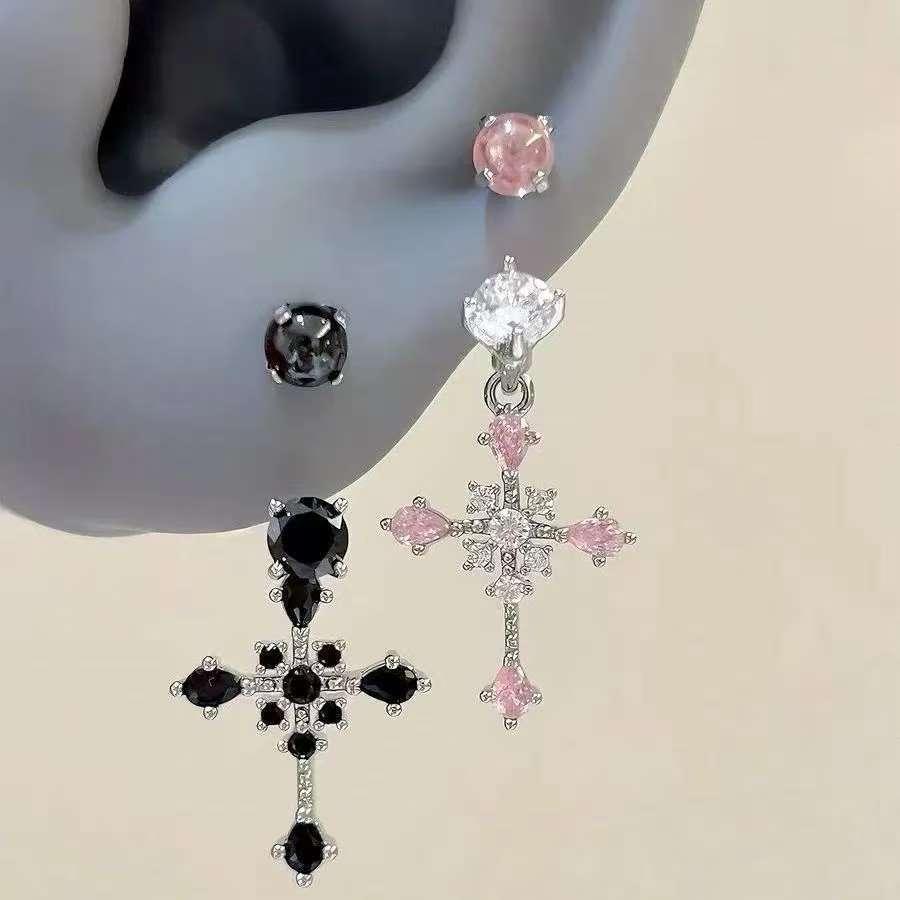 Personalized Cross Ringing Horseshoe Ring Stud Earrings Light Luxury All-Match Ear Bone Stud Flash Cross Eardrops Stud Eardrops