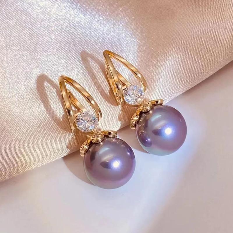 Luxury Elegant Diamond-Embedded Red Pearl Earrings Autumn and Winter Exquisite Elegant Elegant All-Match Earrings French Style Earrings