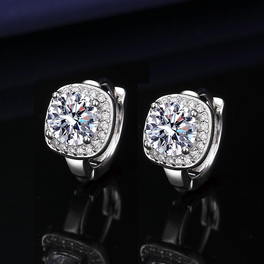 Live Broadcast New Fashion Princess Square Bag 1 Karat Imitation Moissanite Silver Earrings European and American Cross-Border Simple Earrings Ear Buckle
