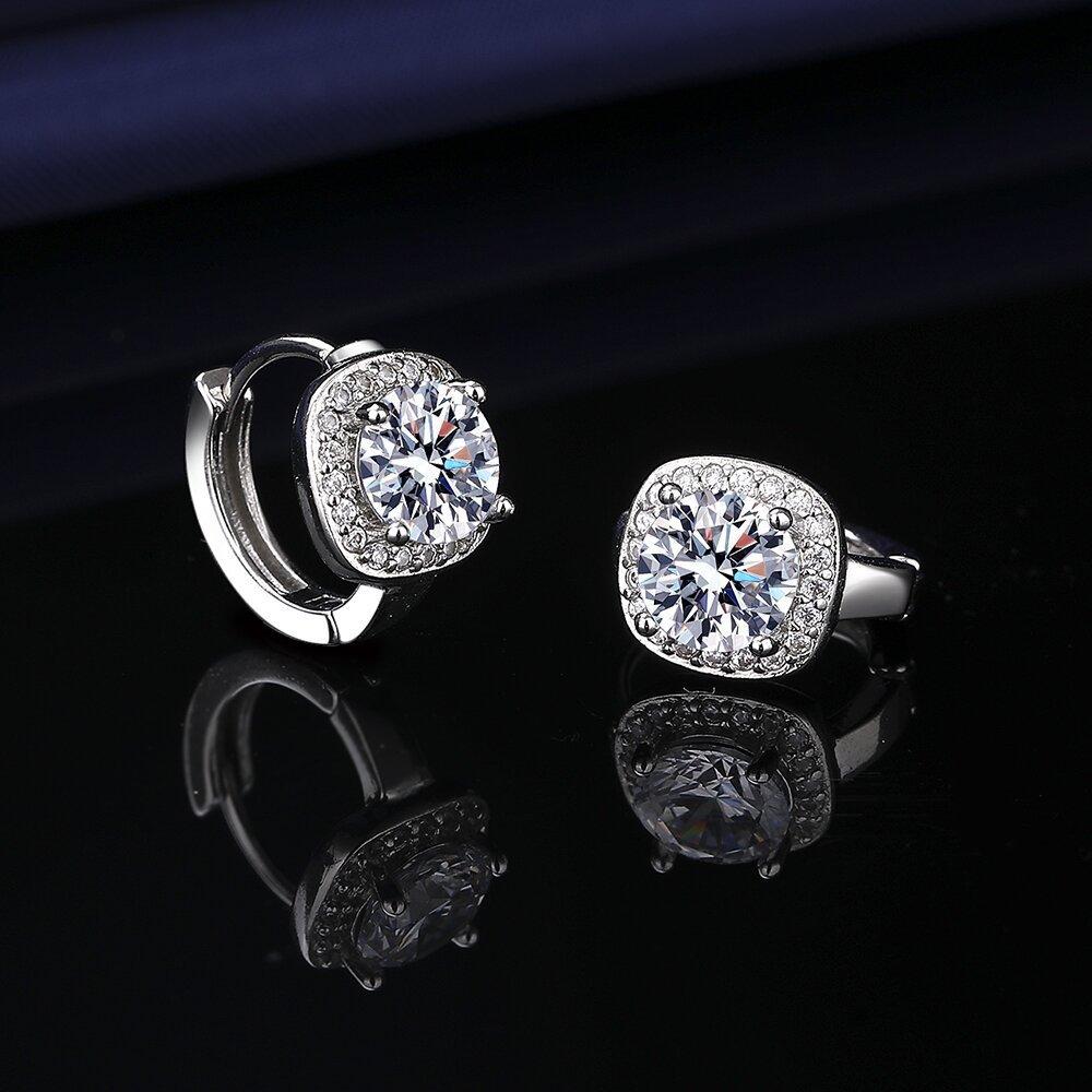 Live Broadcast New Fashion Princess Square Bag 1 Karat Imitation Moissanite Silver Earrings European and American Cross-Border Simple Earrings Ear Buckle