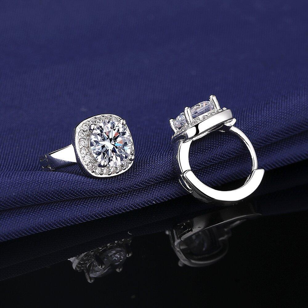 Live Broadcast New Fashion Princess Square Bag 1 Karat Imitation Moissanite Silver Earrings European and American Cross-Border Simple Earrings Ear Buckle